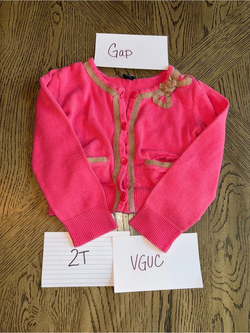 GAP Hot Pink Cardigan with Gold Trim and Bow